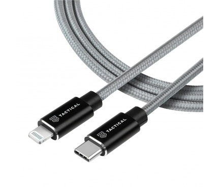 Cablu Date si Incarcare USB Type-C la Lightning Tactical Fast Rope Kevlar, 2 m, Gri 