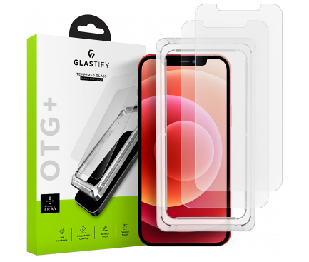 Folie de protectie Ecran GLASTIFY OTG+ pentru Apple iPhone 12 / 12 Pro, Sticla securizata, Full Glue, Set 2 bucati GST004