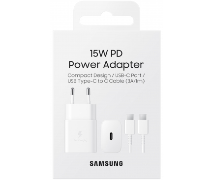 Incarcator Retea cu Cablu USB-C Samsung, 15W, 2A, 1 x USB-C, Alb EP-T1510XWEGEU