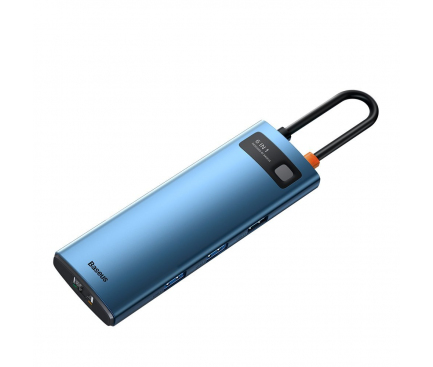 Hub USB-C Baseus, 3 x USB-A 3.0 -USB-C - HDMI - RJ45, Albastru WKWG000003