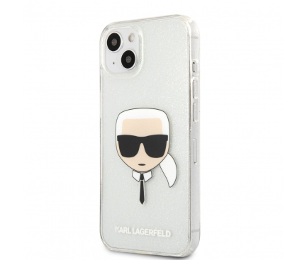 Husa TPU Karl Lagerfeld Full Glitter Karl Head pentru Apple iPhone 13 mini, Argintie KLHCP13SKHTUGLS 