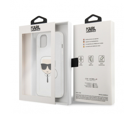 Husa TPU Karl Lagerfeld Full Glitter Karl Head pentru Apple iPhone 13 mini, Argintie KLHCP13SKHTUGLS 