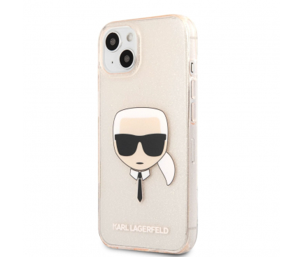 Husa TPU Karl Lagerfeld Full Glitter Karl Head pentru Apple iPhone 13 mini, Aurie KLHCP13SKHTUGLGO 