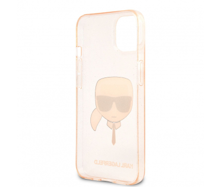 Husa TPU Karl Lagerfeld Full Glitter Karl Head pentru Apple iPhone 13 mini, Aurie KLHCP13SKHTUGLGO 