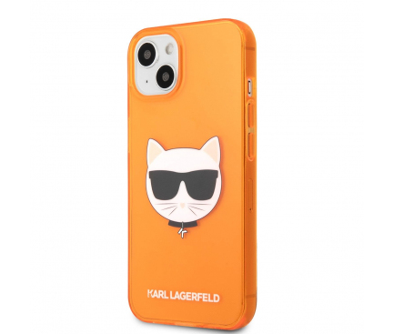 Husa TPU Karl Lagerfeld Choupette Head pentru Apple iPhone 13 mini, Portocalie KLHCP13SCHTRO 