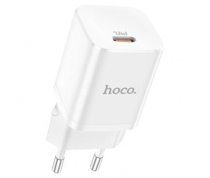 Incarcator Retea cu cablu Lightning HOCO N19 Rigorous, Quick Charge, 25W, 1 X USB Type-C, Alb 