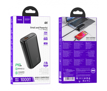 Baterie Externa Powerbank HOCO Q5 Aegis, 10000 mA, Quick Charge 4.0 - Power Delivery (PD), 30W, Afisaj LED, Neagra 
