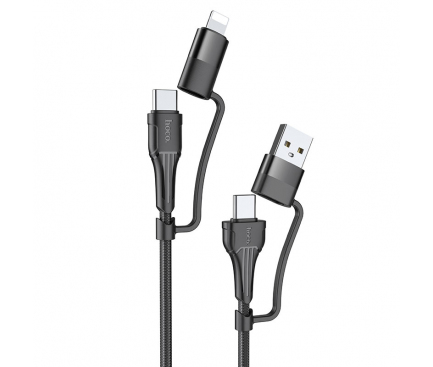Cablu Date si Incarcare USB-C / USB-A - USB-C / Lightning HOCO U101 Munificent, 60W, 1.2m, Negru