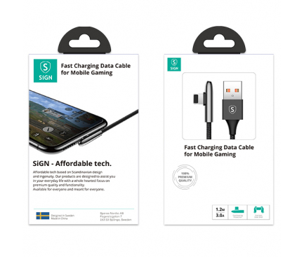 Cablu Date si Incarcare USB la Lightning SiGN Gaming, 2 m, 2.4A, Negru SN-M92K 
