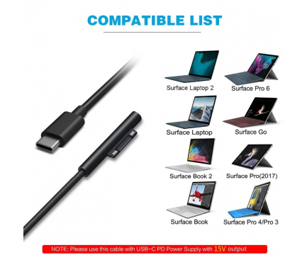 Cablu Incarcare SiGN USB Type-C la Surface Connector Microsoft, PD, Negru PC4760 