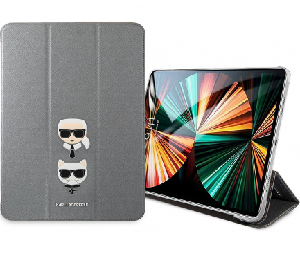 Husa Karl Lagerfeld Saffiano Folio K&C Heads pentru Apple iPad Pro 11 (2018) / iPad Pro 11 (2020) / iPad Pro 11 (2021), Argintie KLFC11OKCG 