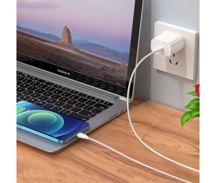 Cablu Date si Incarcare USB-C - Lightning BLUE Power B1BX19, 18W, 1m, Alb