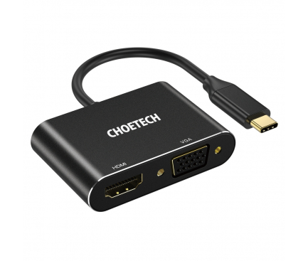 Adaptor Audio si Video HDMI / VGA la USB Type-C Choetech, FullHD 1080p 60Hz, Negru HUB-M17 