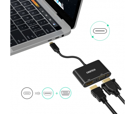 Adaptor Audio si Video HDMI / VGA la USB Type-C Choetech, FullHD 1080p 60Hz, Negru HUB-M17 