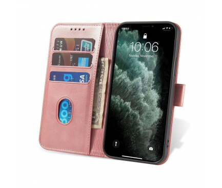 Husa Piele Ecologica OEM Leather Flip Magnet pentru Xiaomi Poco X3 NFC, Roz 