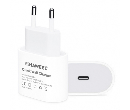 Incarcator Retea USB Haweel, Quick Charge, 20W, 1 X USB Tip-C, Alb 