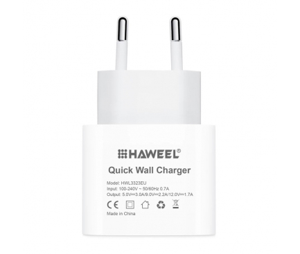 Incarcator Retea USB Haweel, Quick Charge, 20W, 1 X USB Tip-C, Alb 