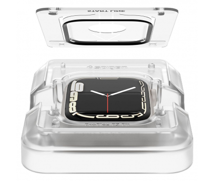 Folie Protectie Ecran Spigen pentru Apple Watch Series 7 45mm, EZ FIT, Set 2buc, Sticla securizata 