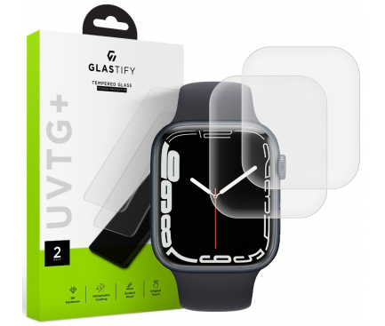 Folie Protectie Ecran GLASTIFY UVTG+ pentru Apple Watch Series 7 45mm, Sticla securizata, Set 2 buc GST010 