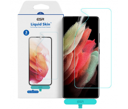 Folie Protectie Ecran ESR LIQUID SKIN pentru Samsung Galaxy S22 Ultra 5G S908, Plastic, Full Cover, set 3 bucati 