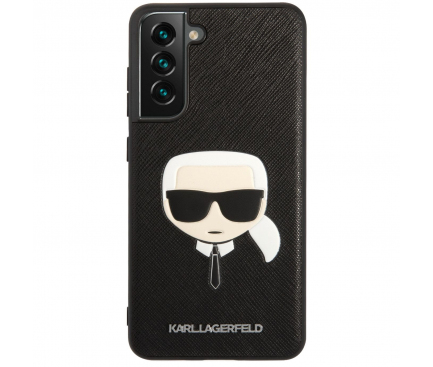 Husa Piele Ecologica Karl Lagerfeld Saffiano Karl Head pentru Samsung Galaxy S22+ 5G S906, Neagra KLHCS22MSAKHBK 
