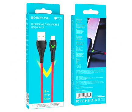Cablu Date si Incarcare USB la Lightning Borofone BX65 Bright, 1 m, 2A, Rosu 