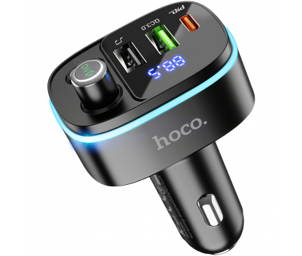 Modulator FM Bluetooth HOCO E62 Fast, Buton Apel, 2 X USB - 1 X USB Type-C, Negru 