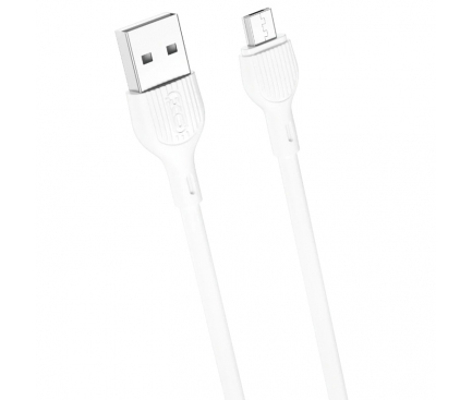 Cablu Date si Incarcare USB la MicroUSB XO Design NB200, 1 m, 2.1 A, Alb
