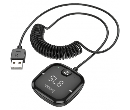Modulator FM Bluetooth HOCO E65 Unity, Buton Apel, Cablu Spiralat, Negru 