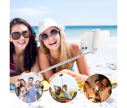 Selfie Stick Baseus Ultra Mini cu Trepied Telescopic si Declansator Camera Bluetooth, Pliabil, Aluminiu, Alb SUDYZP-G02 