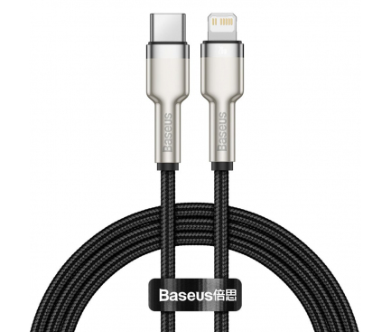 Cablu Date si Incarcare USB-C - Lightning Baseus Cafule Series Metal, 20W, 1m, Negru CATLJK-A01