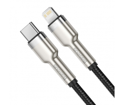 Cablu Date si Incarcare USB-C - Lightning Baseus Cafule Metal Series, 20W, 1m, Negru CATLJK-A01