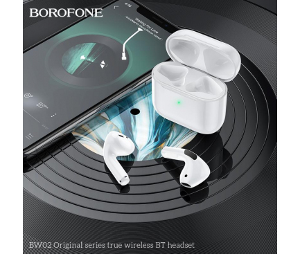 Handsfree Casti Bluetooth Borofone BW02 Plus, TWS, Alb 