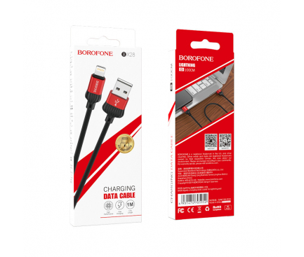 Cablu Date si Incarcare USB la Lightning Borofone BX28 Dignity, 1 m, Negru Rosu