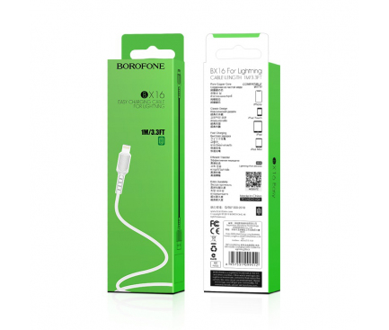 Cablu Date si Incarcare USB-A - Lightning Borofone BX16 Easy, 18W, 1m, Alb