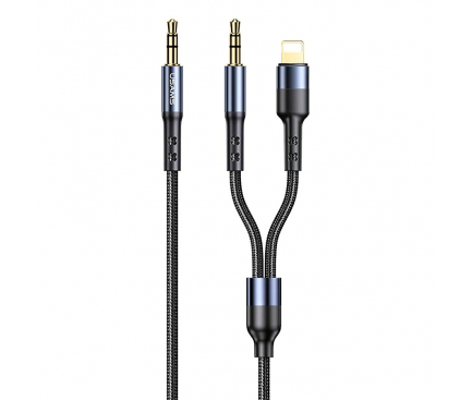 Cablu Audio Jack 3.5mm la Lightning/Jack 3.5mm Usams US-SJ554, 1.2 m, 2in1, Negru SJ554YP01 