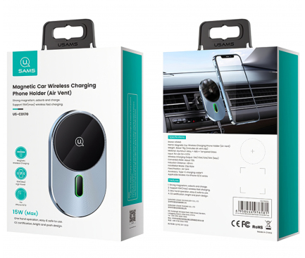 Incarcator Auto Wireless Usams US-CD170, Magnetic, Quick Charge, 15W, Gri CD170DZ01 