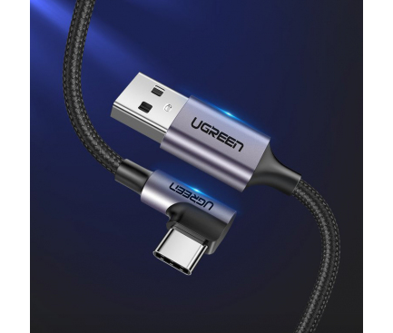 Cablu Date si Incarcare USB la USB Type-C UGREEN US284, Angled 90, 3 m, 3A, Negru 