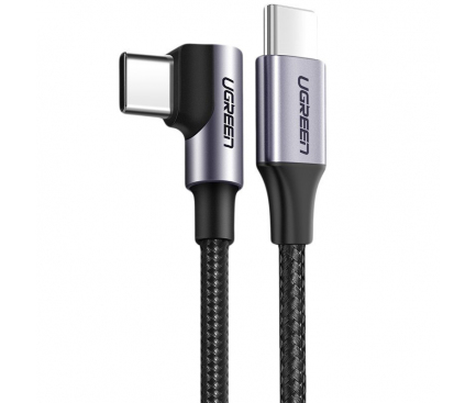 Cablu Date si Incarcare USB Type-C la USB Type-C UGREEN US255, Angled 90, 2 m, PD/QC, 60W / 3A, Gri 