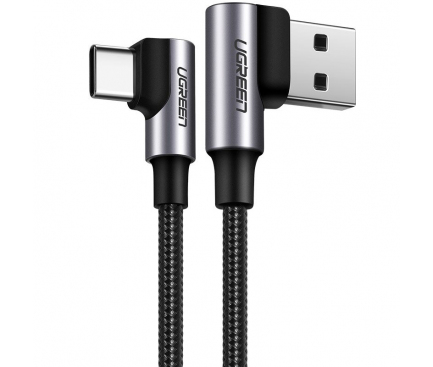 Cablu Date si Incarcare USB la USB Type-C UGREEN US176, Complete Angled 90, 2 m, 3A, Negru 