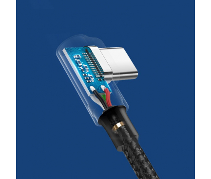 Cablu Date si Incarcare USB la USB Type-C UGREEN US255, Complete Angled 90, 1 m, 3A, Negru 