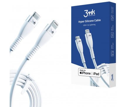 Cablu Date si Incarcare USB-C - Lightning 3MK Hyper Silicone, 20W, 1m, Alb