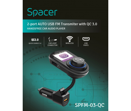 Modulator FM Bluetooth Spacer, Afisaj LCD, Negru SPFM-03-QC 