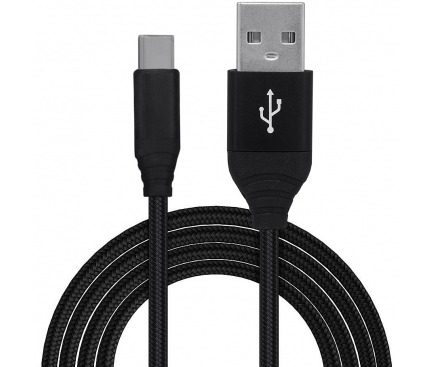 Cablu Date si Incarcare USB la USB Type-C Spacer Braided, 2.1A, 1 m, Negru SPDC-TYPEC-BRD-BK-1.0 