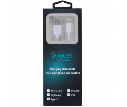 Cablu Date si Incarcare USB la USB Type-C Spacer 2.1A, 0.5 m, Alb SPDC-TYPEC-PVC-W-0.5 