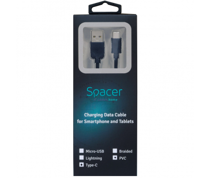 Cablu Date si Incarcare USB la USB Type-C Spacer 2.1A, 1 m, Negru SPDC-TYPEC-PVC-BK-1.0 