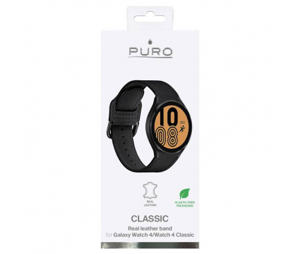 Curea Ceas Puro Classic Leather Band Pentru Samsung Galaxy Watch / Samsung Galaxy Watch4 / Galaxy Watch4 Classic / Galaxy Watch5 / Galaxy Watch5 Pro, Neagra PUR567BLK