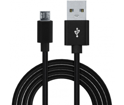 Cablu Date si Incarcare USB la MicroUSB Spacer Braided, 1 m, Negru SPDC-MICRO-BRD-BK-1.0 