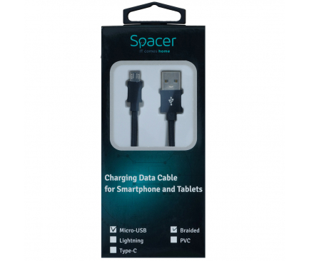Cablu Date si Incarcare USB la MicroUSB Spacer Braided, 1 m, Negru SPDC-MICRO-BRD-BK-1.0 