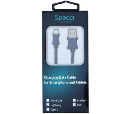 Cablu Date si Incarcare USB-A - Lightning Spacer, 18W, 0.5m, Negru SPDC-LIGHT-PVC-BK-0.5